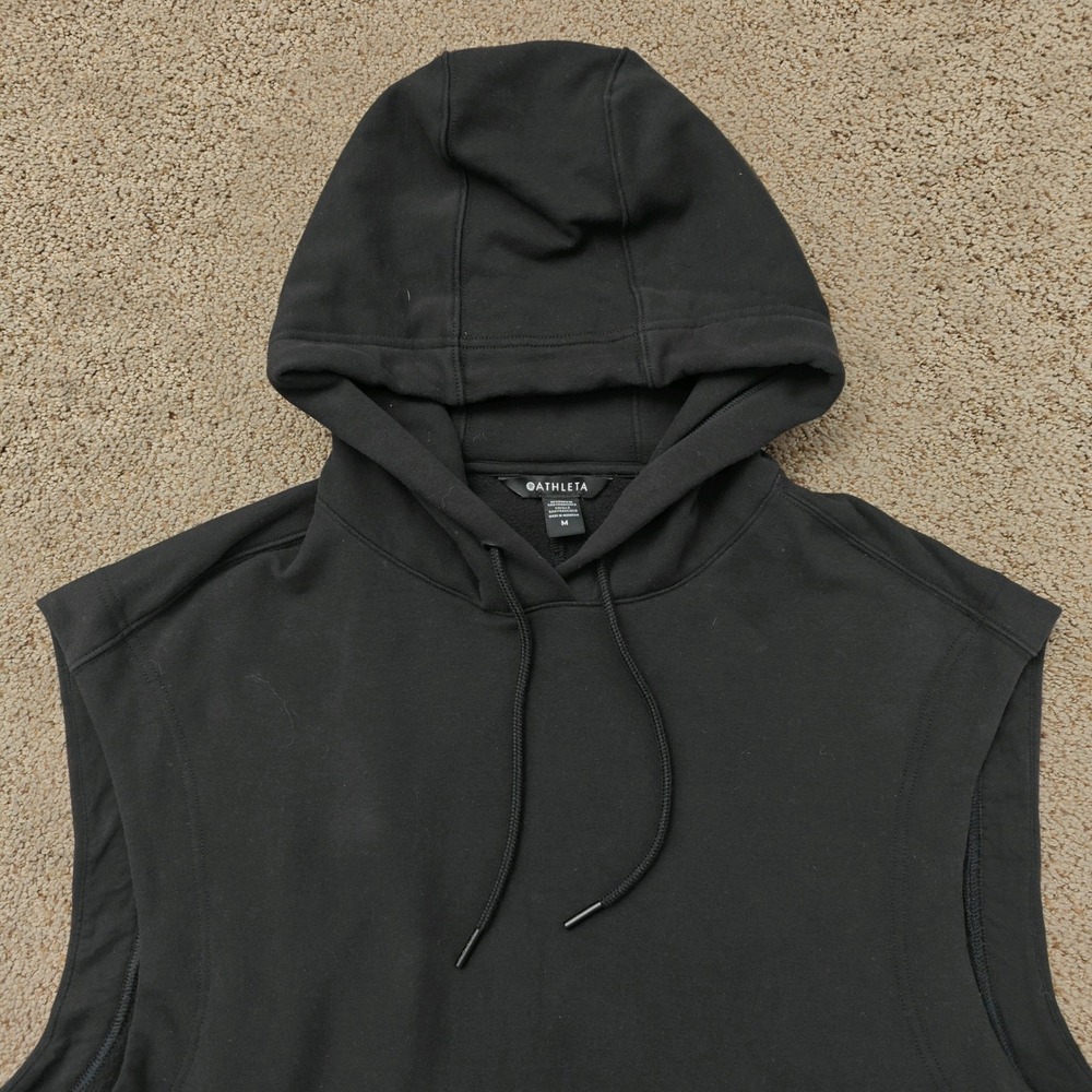 Athleta Retroplush Cocoon Sleeveless Hoodie Sweatshirt Black Medium 882487-01 - Picture 7 of 11
